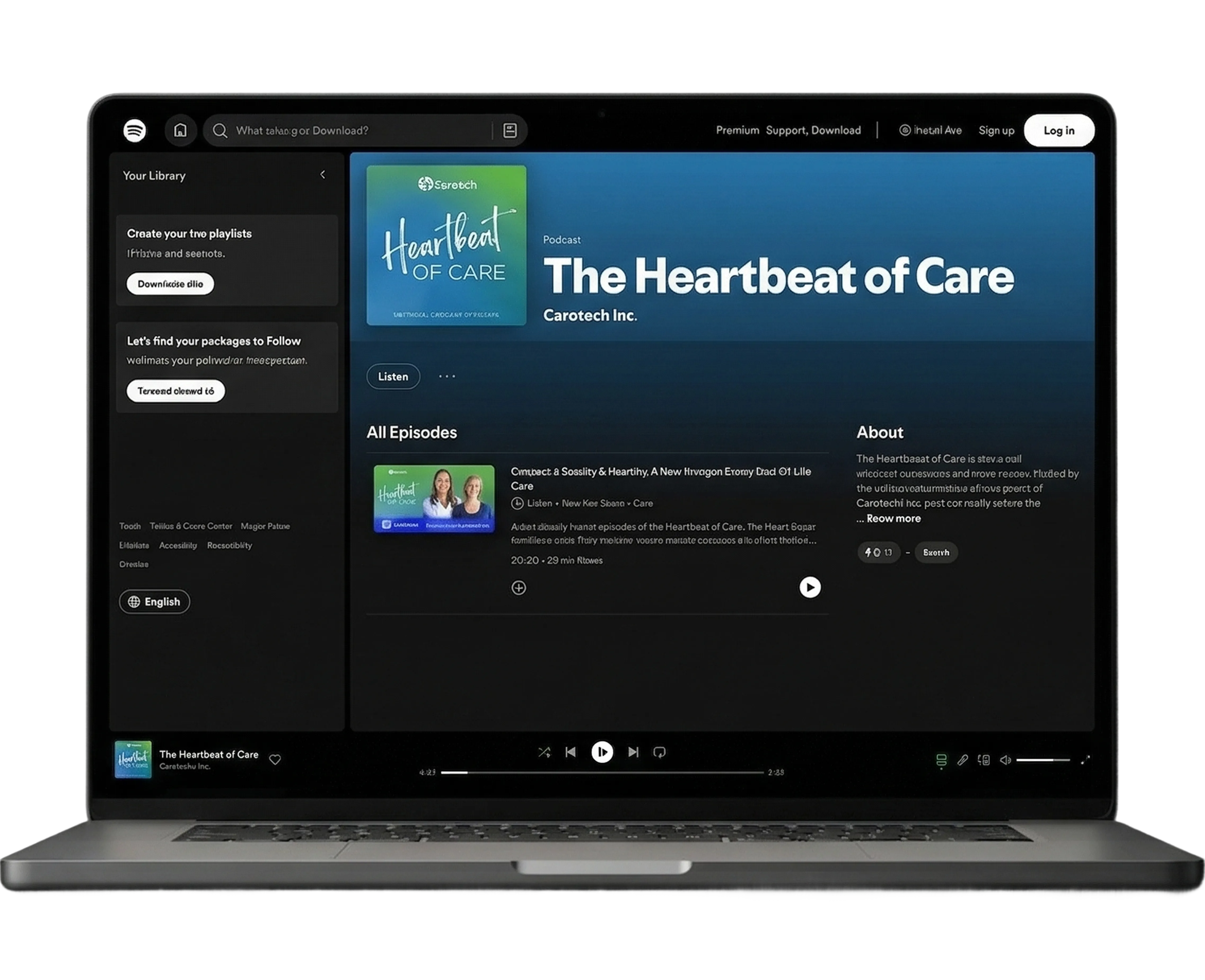 Branded podcast website displayed on MacBook